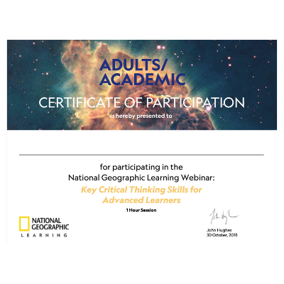 Teacher Jennie - National Geographic Learning Training - Critical Thinking for Advanced Learners